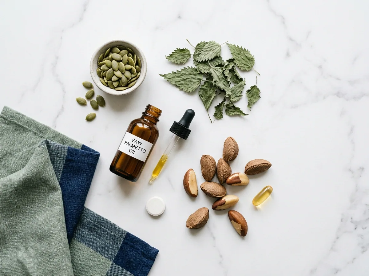 Natural ingredients: pumpkin seeds, nettle leaves, saw palmetto oil, zinc, selenium, vitamin E for men's supplement